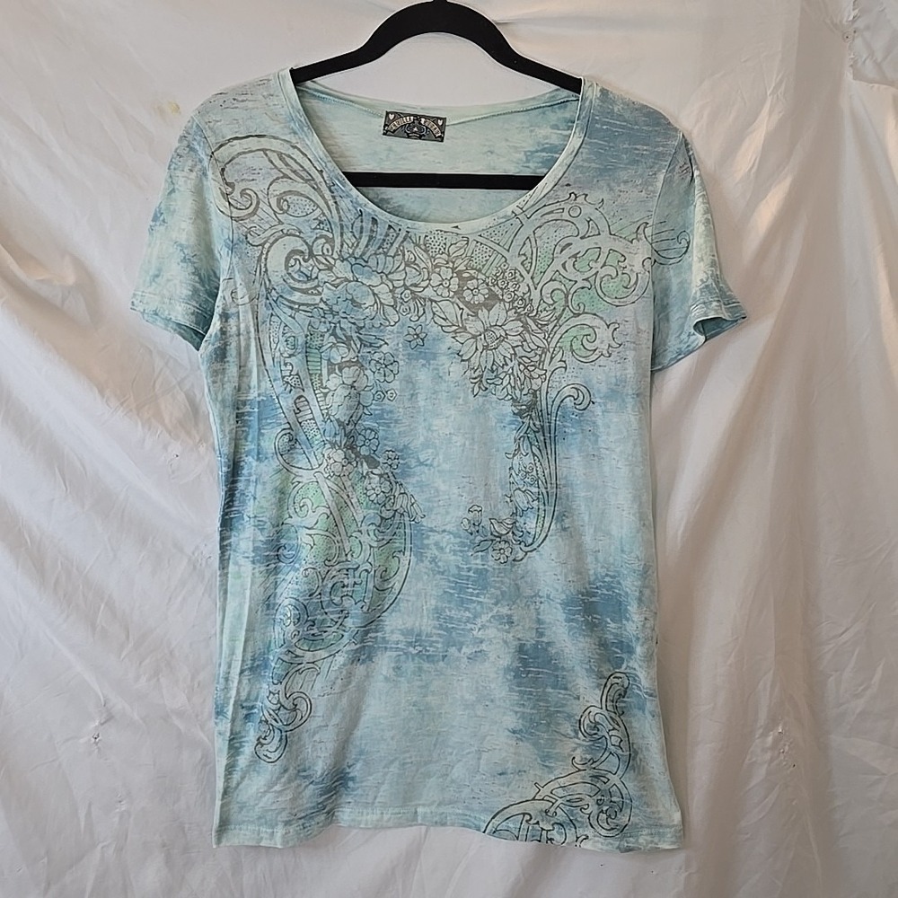 Vanilla Sugar Women's Top Y2K Whimsigoth Fairy Grunge Tie Dye Floral Scroll Sz M